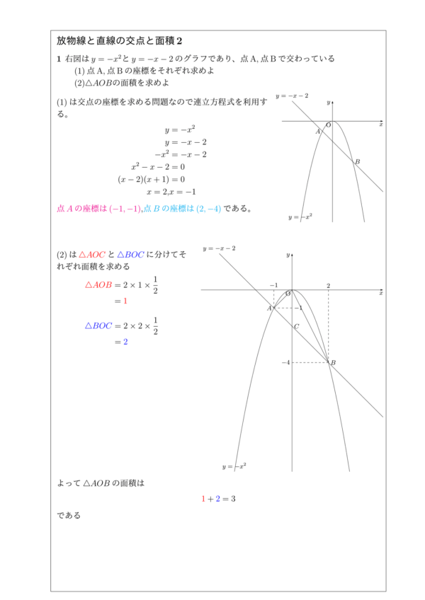 y=ax^2の交点と面積